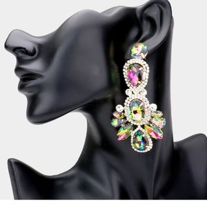 Crystal Rhinestone Pave Drop Evening Earrings